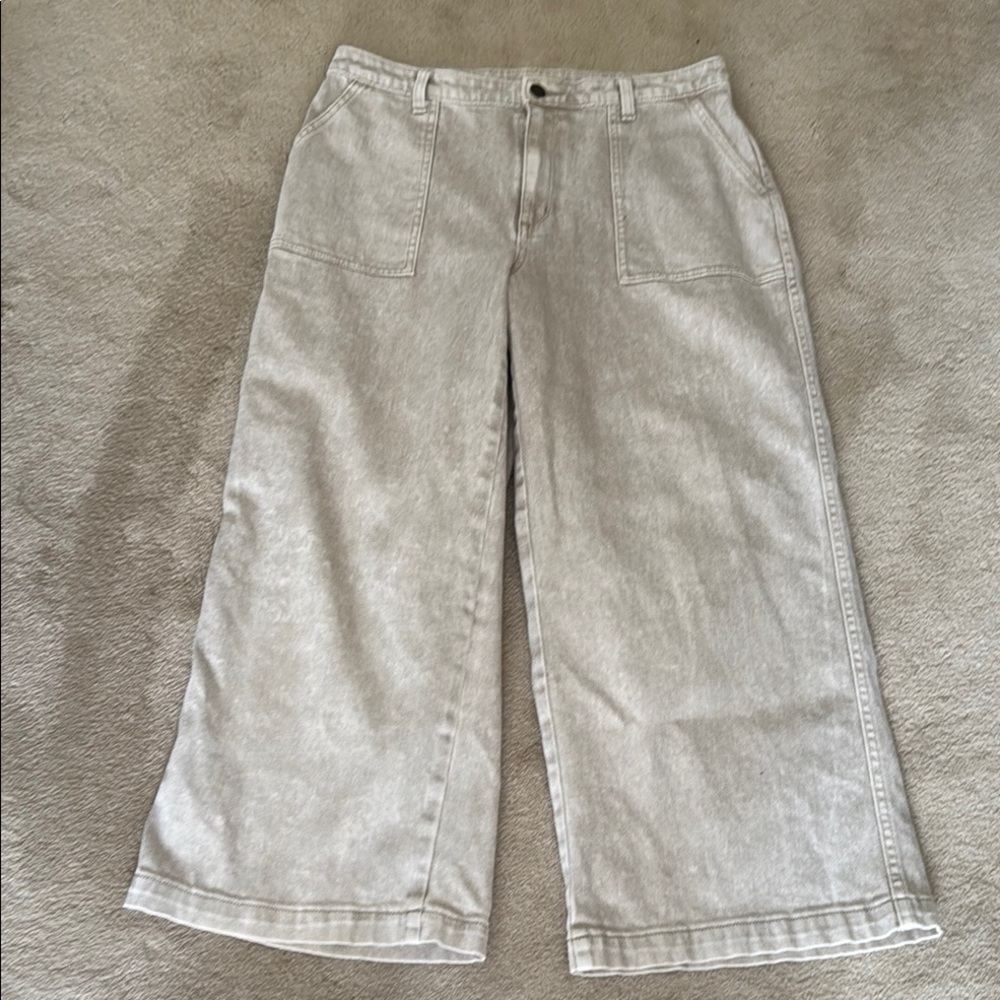 Wide-Leg Tan Denim Pants